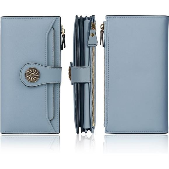 Womens RFID Blocking Large Capacity Luxury Waxed Genuine Leather Clutch Wallet - Picture 6 of 6